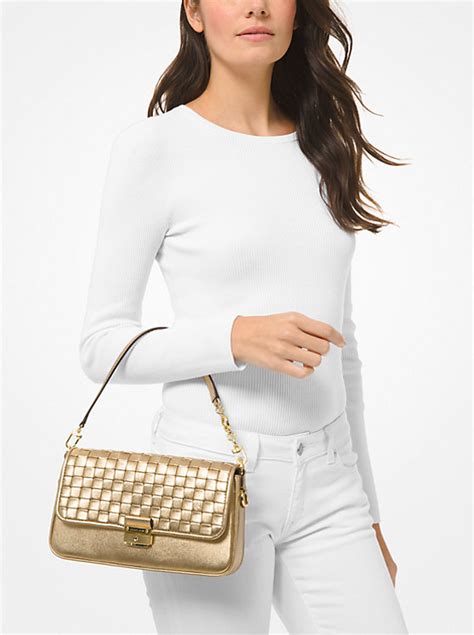 michael kors bradshaw small woven leather shoulder bag|michael kors bradshaw camera bag.